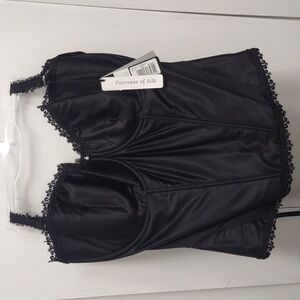 NEW Panache Harlequin Silk Underwire Lace-Up Balcony Longline Bustier 4547 Black